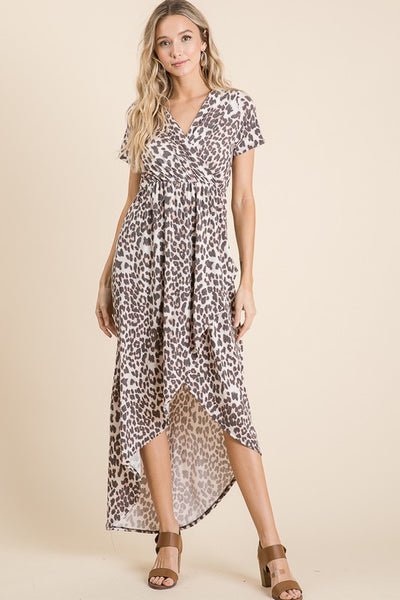 Leopard High Low Midi Dress - Leopard Print