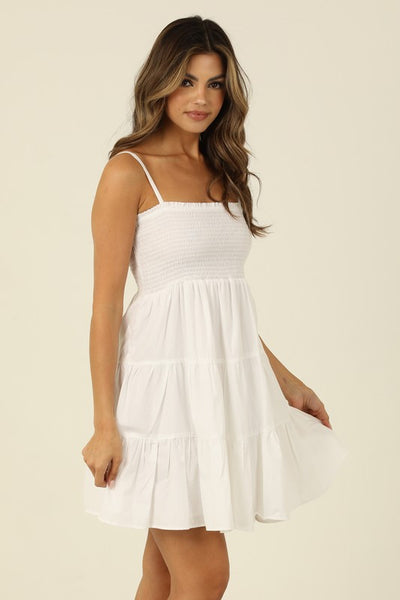 Smocked Tiered Sundress - White