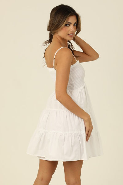 Smocked Tiered Sundress - White