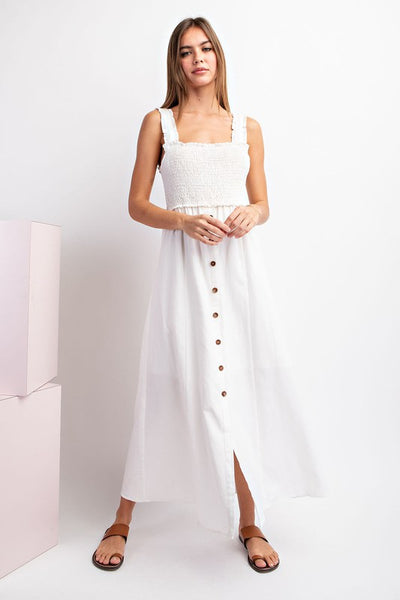 Square Neck Button Down Dress - Off White