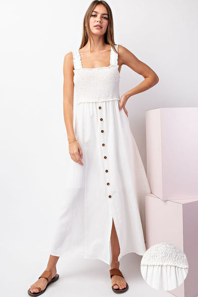 Square Neck Button Down Dress - Off White