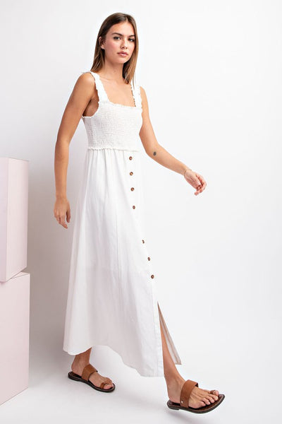 Square Neck Button Down Dress - Off White