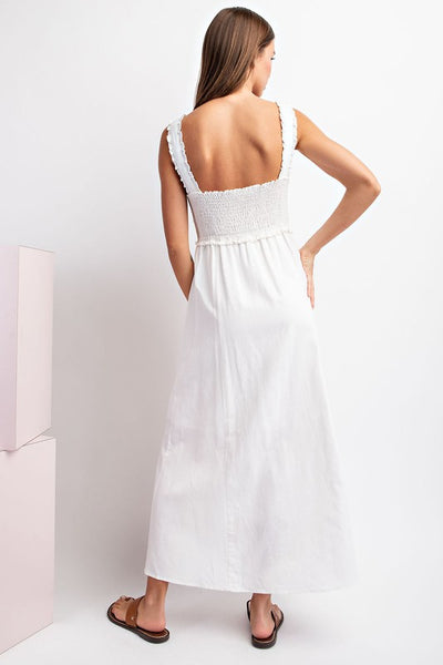 Square Neck Button Down Dress - Off White