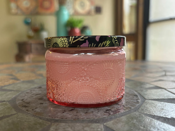 4oz Embossed Glass Soy Candle- Pink