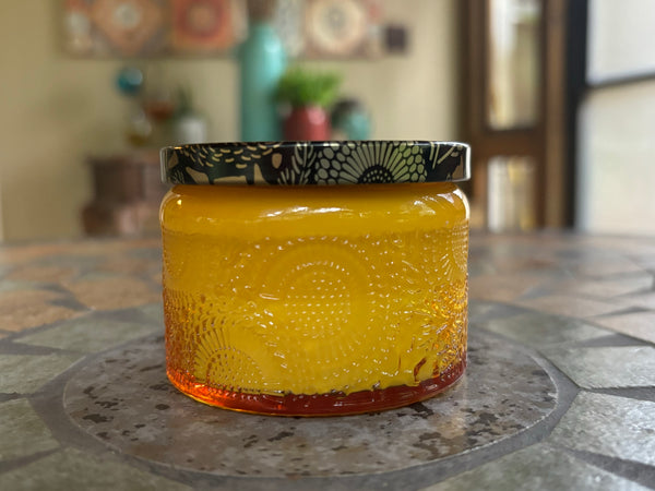 4oz Embossed Glass Soy Candle- Gold