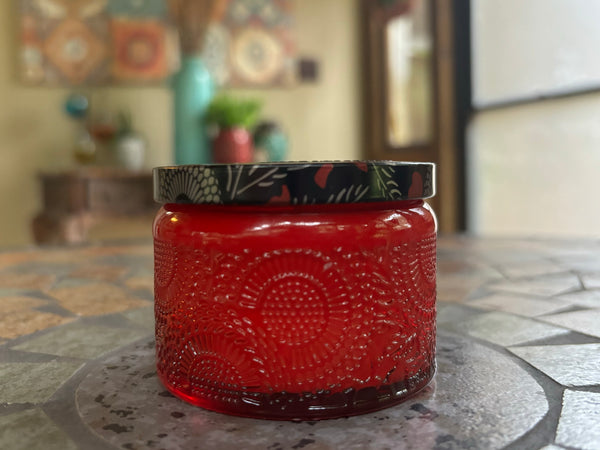 4oz Embossed Glass Soy Candle - Red