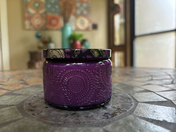 4oz Embossed Glass Soy Candle - Purple