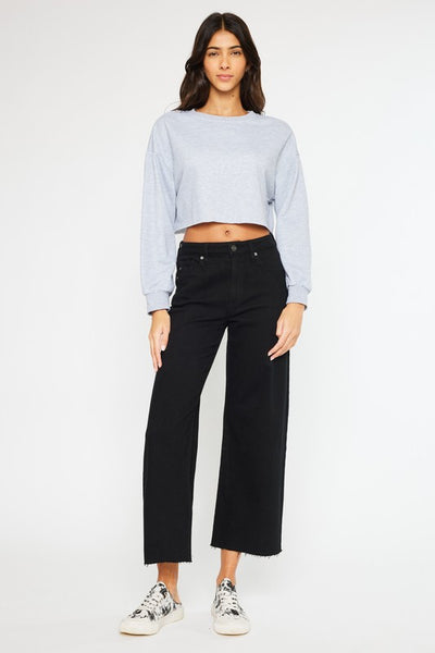 High Rise Cropped Wide Leg Jeans - Black