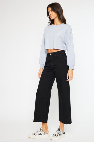 High Rise Cropped Wide Leg Jeans - Black