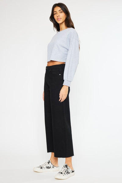 High Rise Cropped Wide Leg Jeans - Black