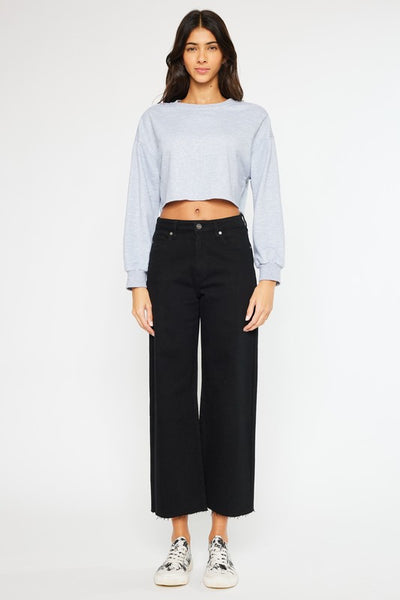 High Rise Cropped Wide Leg Jeans - Black