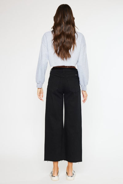 High Rise Cropped Wide Leg Jeans - Black