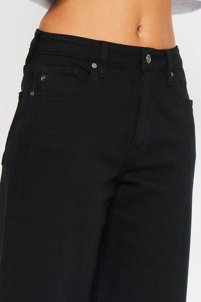 High Rise Cropped Wide Leg Jeans - Black