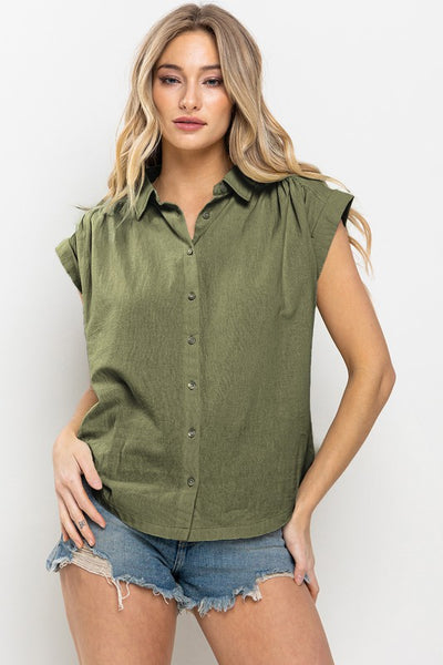 Linen Button Up - Olive