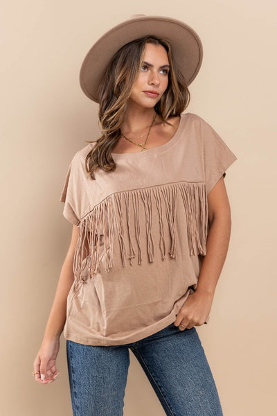 Fringed Top - Taupe