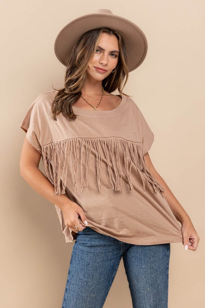 Fringed Top - Taupe