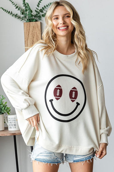 Football Smiley Face Sweatshirt - Cream