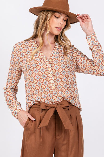 Bohemian Printed Blouse - Rust