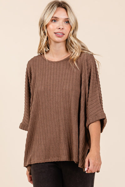 Textured Knit Dolman Sleeve Top - Mocha