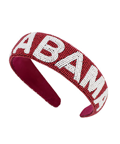 Beaded Alabama Headband - Burgundy/White