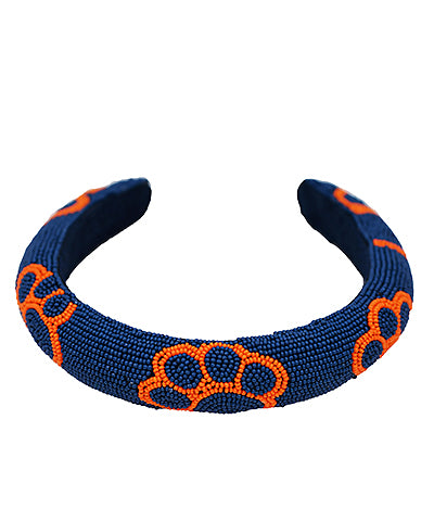 Beaded Auburn Headband - Navy/Orange