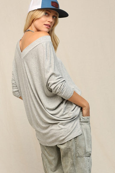 Loose Fit Knit Top - Heather Grey