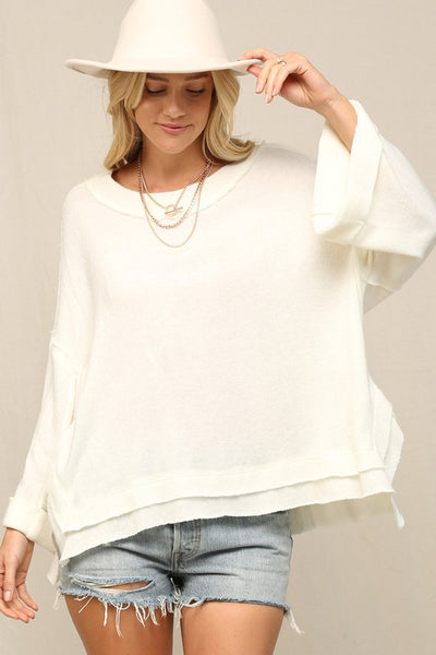 Loose Top w/ Bell Shaped Sleeves - Off White