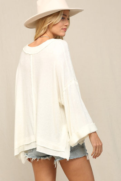 Loose Top w/ Bell Shaped Sleeves - Off White