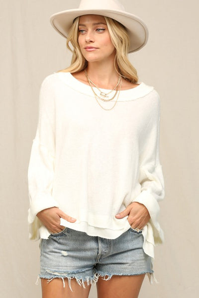 Loose Top w/ Bell Shaped Sleeves - Off White