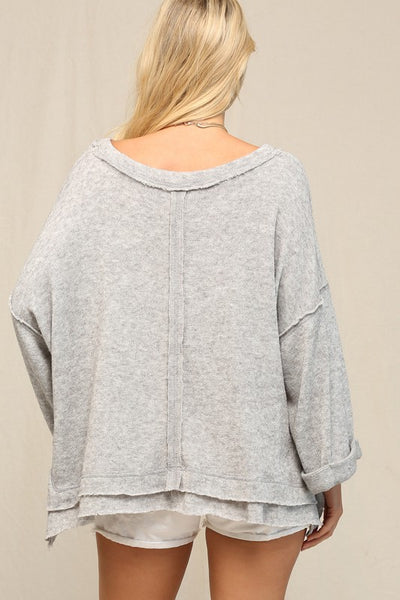 Loose Top w/ Bell Shaped Sleeves - Grey