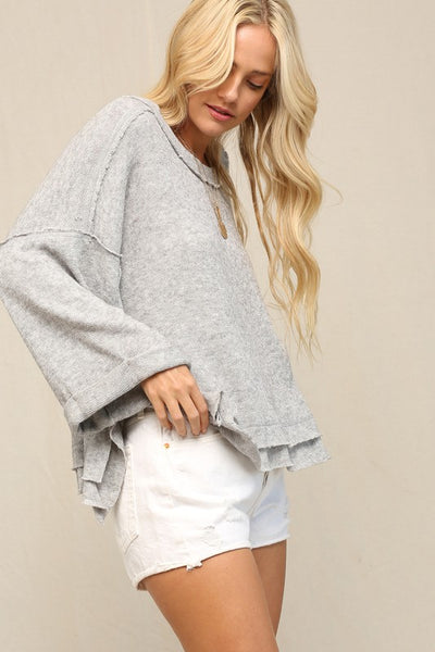 Loose Top w/ Bell Shaped Sleeves - Grey