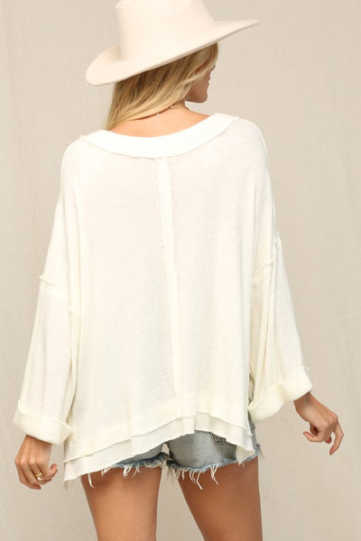 Loose Top w/ Bell Shaped Sleeves - Off White