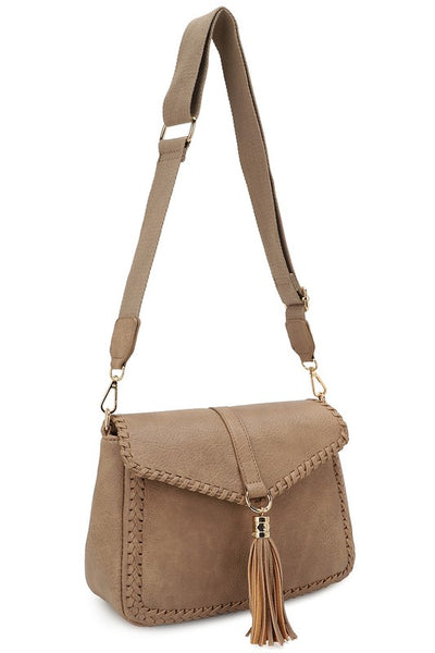 Whipstitched Flap Crossbody Bag - Taupe