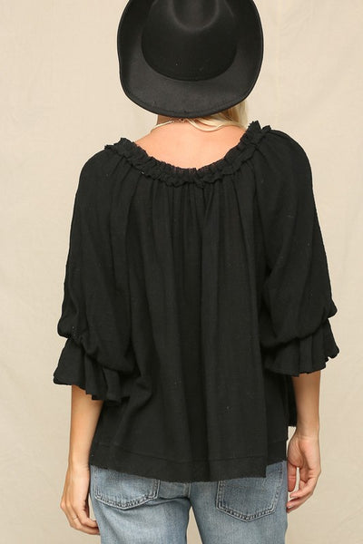 Boho Tie Front Top - Black