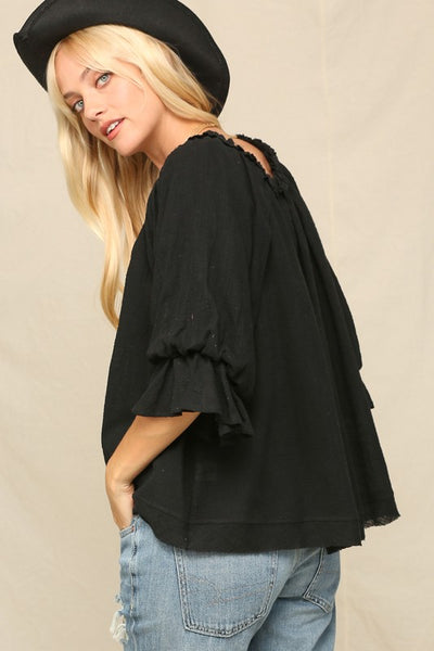 Boho Tie Front Top - Black