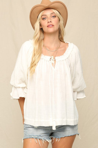 Boho Tie Front Top - Off White