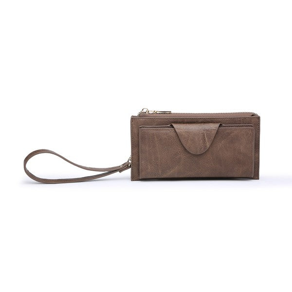 Wallet w/ Snap Closure & Zip Pocket - Coffee