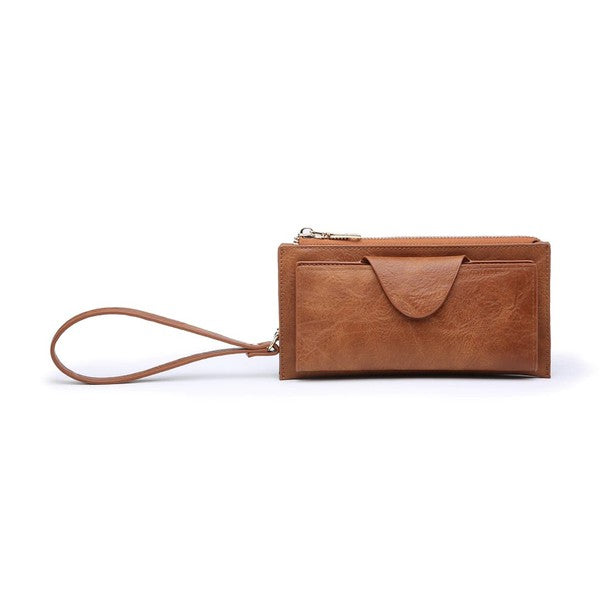 Wallet w/ Snap Closure & Zip Pocket - Brown