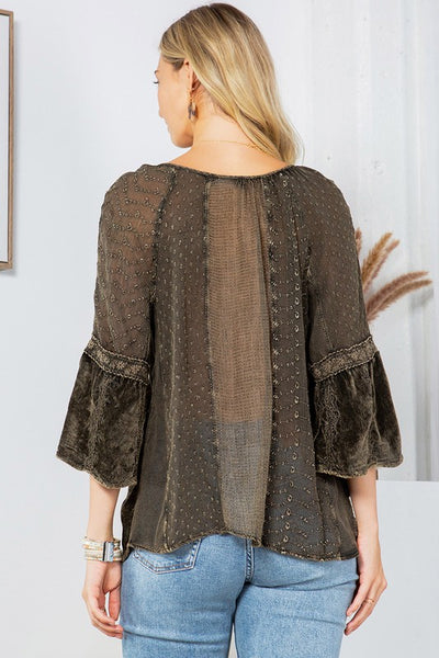 Bohemian Velvet Patchwork Top - Gravel - SALE