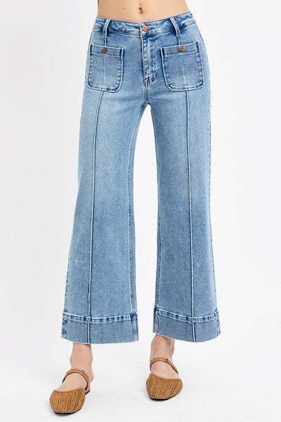 Cropped Wide Leg Jeans - Light