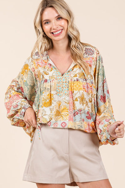 Boho Patchwork Print Blouse - Multi