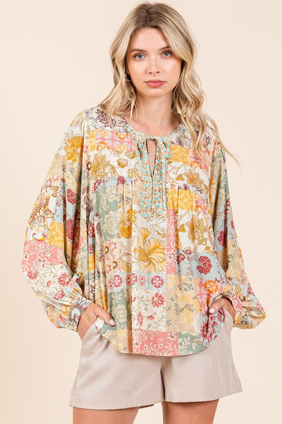 Boho Patchwork Print Blouse - Multi