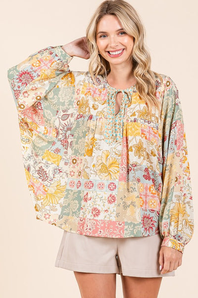 Boho Patchwork Print Blouse - Multi