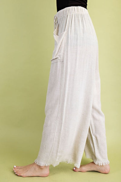 Frayed Cropped Wide Leg Pants - Oatmeal