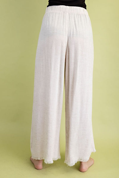 Frayed Cropped Wide Leg Pants - Oatmeal