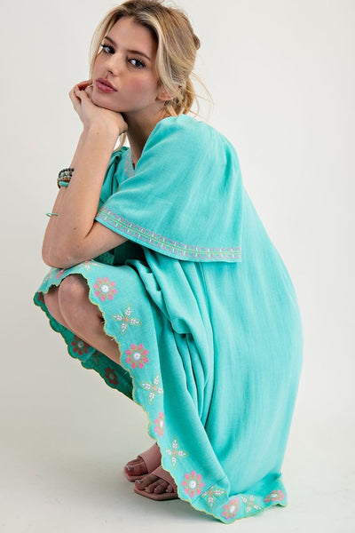 Embroidered Linen Dress - Atlantis Green