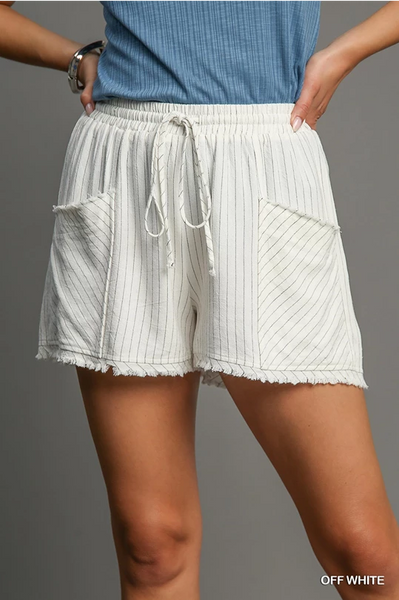 Linen Stripe Shorts - Off White