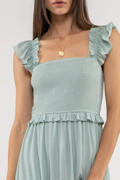 Flutter Sleeve Smocked Midi Dress - Mint