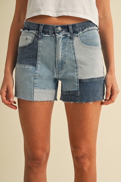 Patchwork Denim Shorts