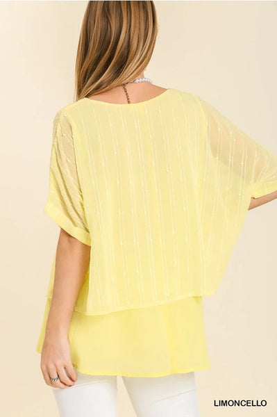 Layered Top w/ Sequins - Yellow - SALE